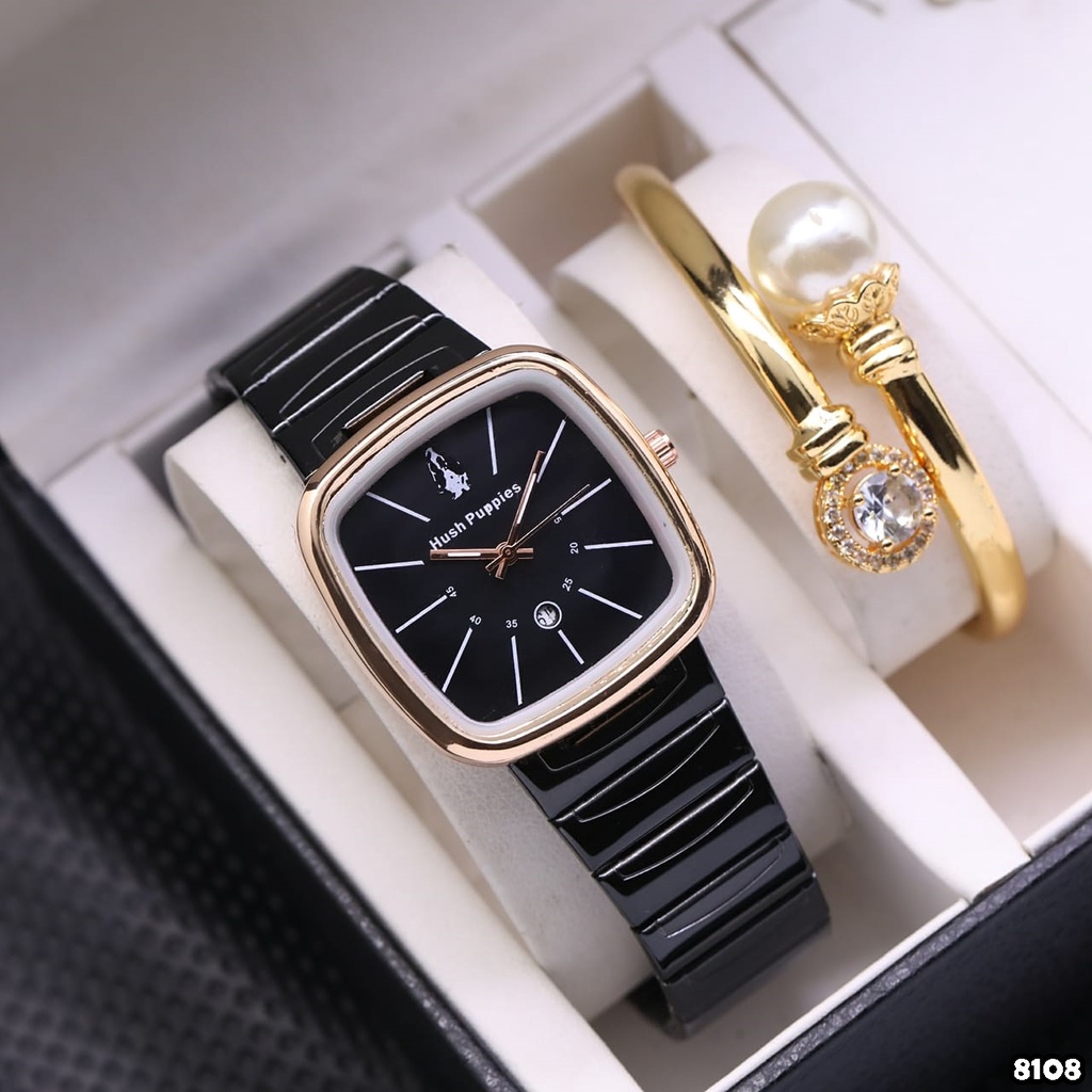 ( BISA COD ) JAM TANGAN WANITA HUSH PUPIES FREE GELANG HNP-8108