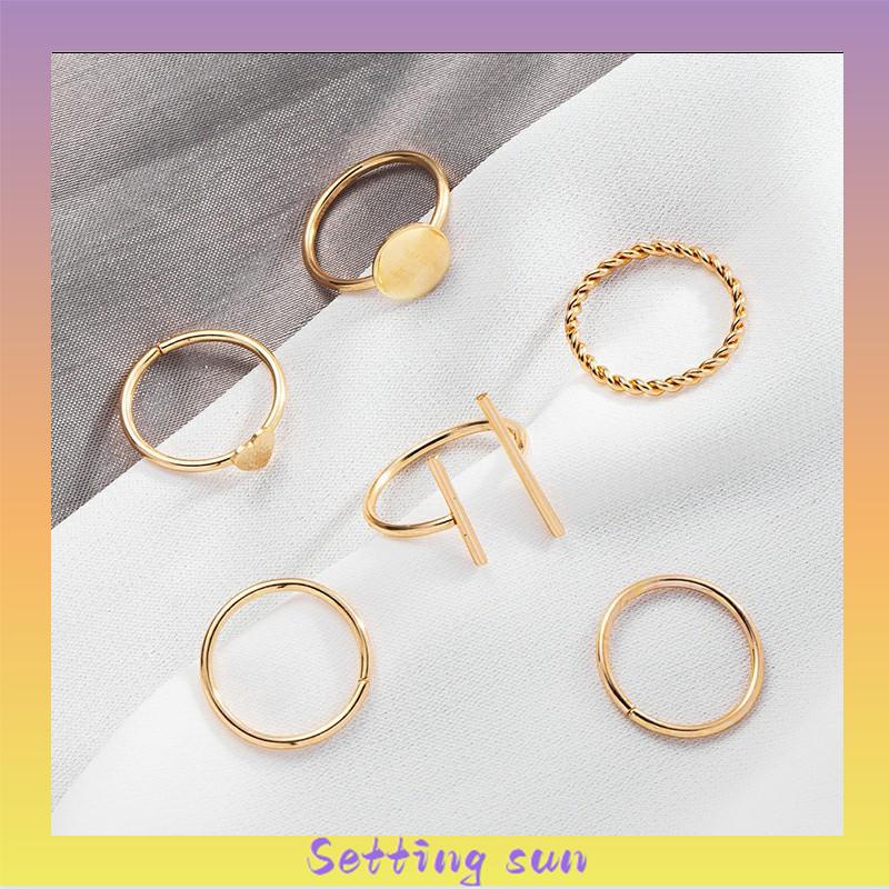 6pcs / Set Cincin Geometris Bahan Alloy Gaya Vintage TN