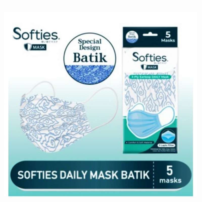 Masker BATIK Earloop Softies 3ply (1 pack isi 5)