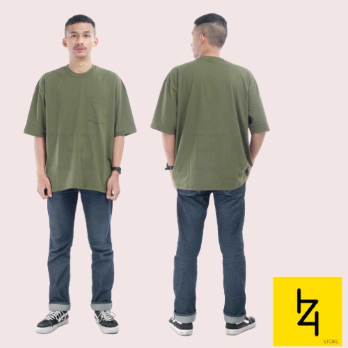 Baju kaos oversize oversized pocket saku pria wanita unisex M L XL jumbo big size besar hijau army