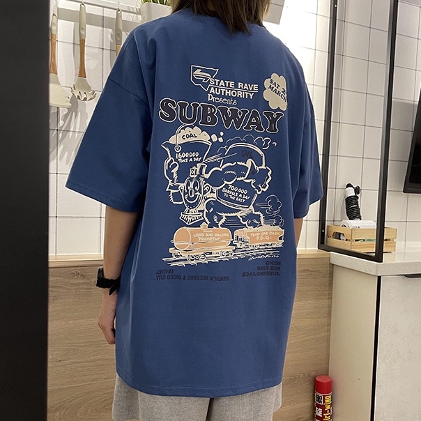 Baju Atasan Wanita Oversize Biru / Kaos Atasan Wanita Korean Style Import Premium /Kaos Cewe Kasual Fashion