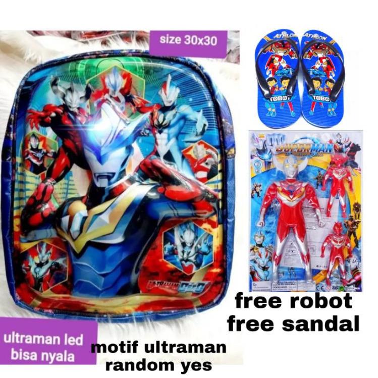 tas ultraman 3in1 tas ultraman bisa menyala tas ultraman 4 dimensi tas ultrana berhadiah sandal - MW