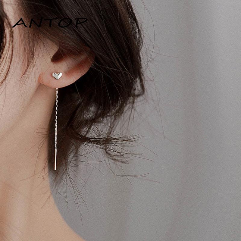 Anting Tusuk Gantung Bahan Silver Desain Hati Gaya Trendy Untuk Wanita