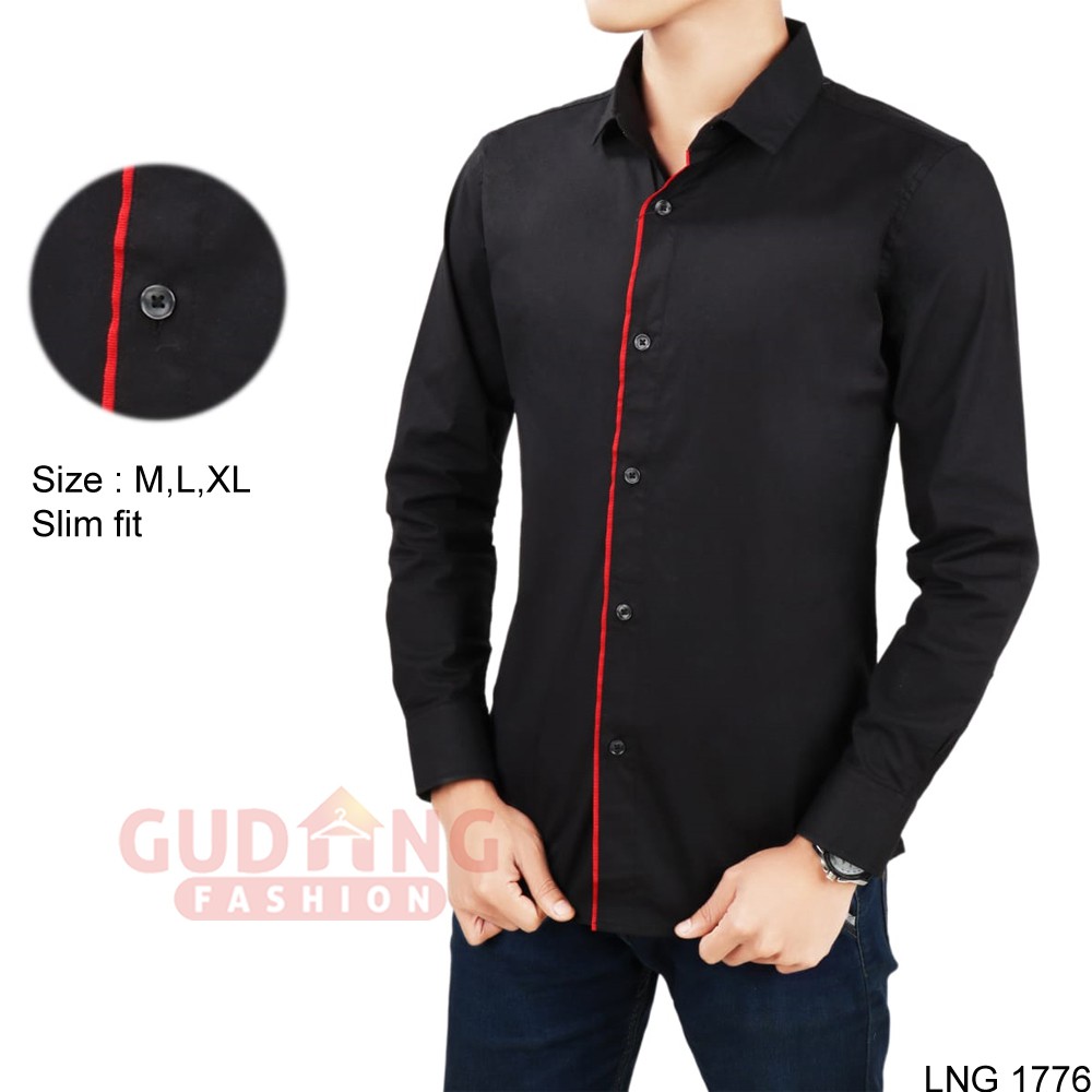 Kemeja Casual Pria Polos Slim Fit Panjang dengan Motif Lis (COMB)