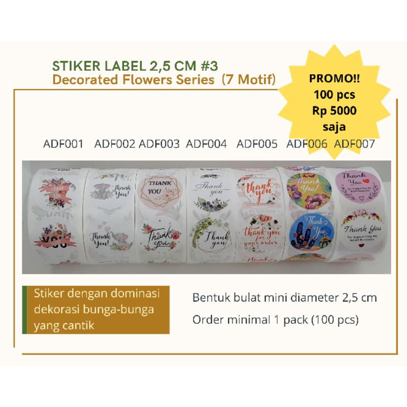 

[Decorated Flowers Series] Stiker Label 2,5 cm Segel Kemasan Packaging Olshop Party Birthday