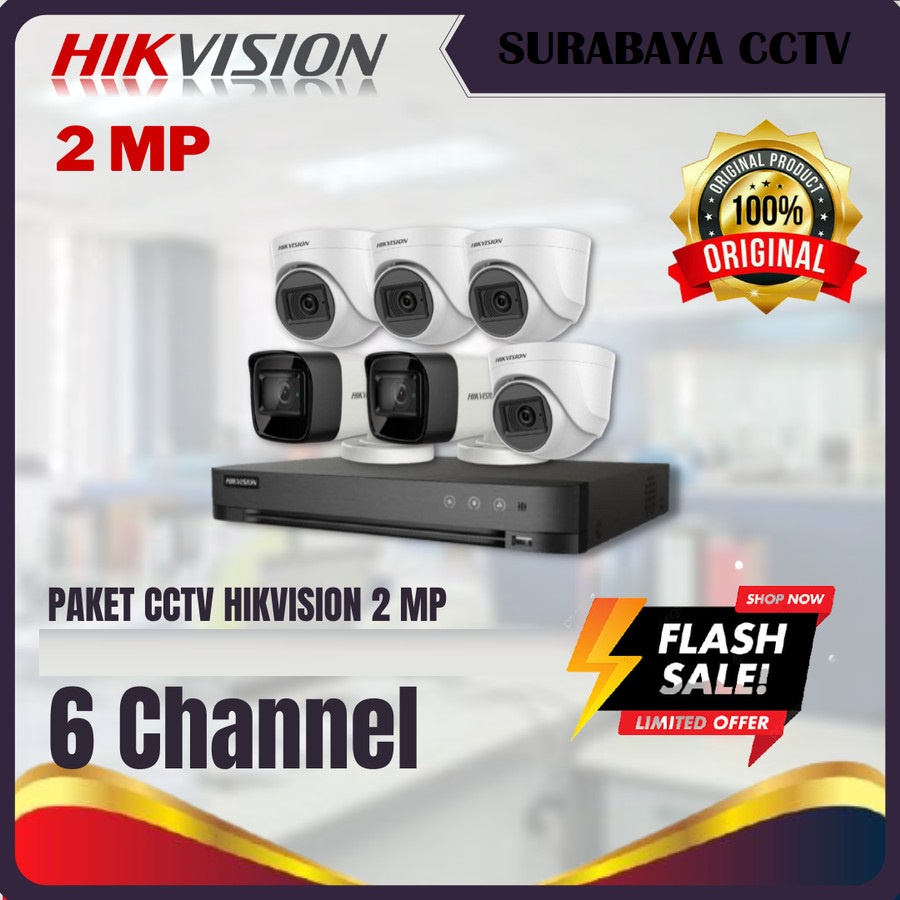 PAKET CCTV HIKVISION 2MP 6 KAMERA HDD 500GB SIAP PASANG