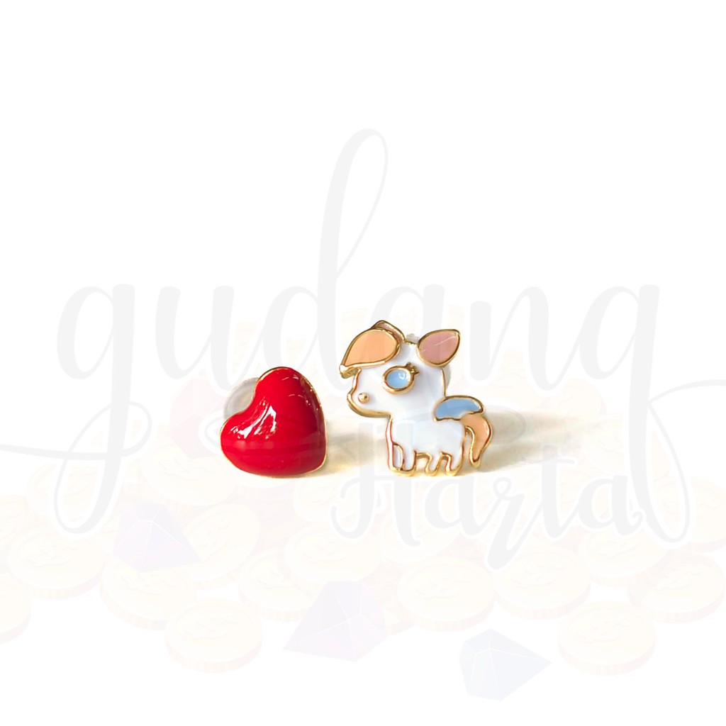 Anting Stud Korea Unicorn and Heart Lucu Unik Simple Kuda Poni Cantik GH 203537