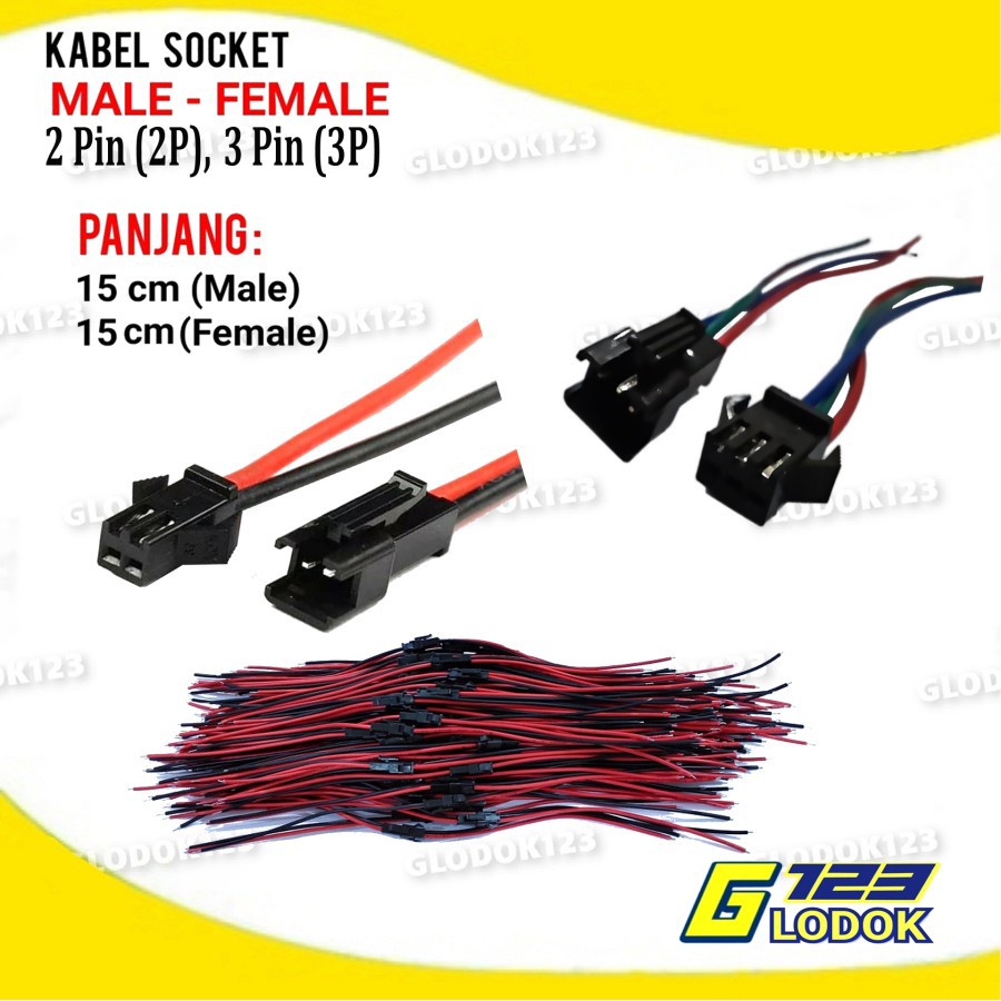 Kabel Soket Konektor Socket Male Female LED Strip DC JST SM 2 3 4 Pin