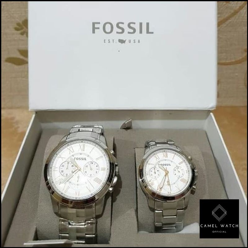 Promo jam Fossil Couple Set Watch BQ2180 Silver Finish original