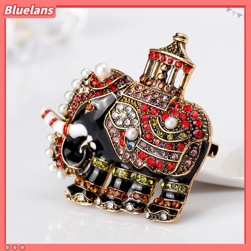 Bluelans Bros Pin Bentuk Gajah Thailand Retro Hias Mutiara Berlian Imitasi Warna-Warni Untuk Wanita