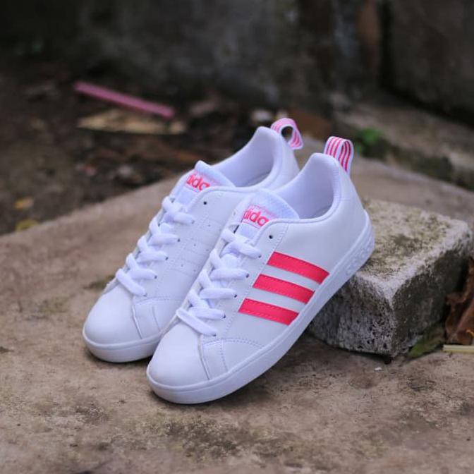 Cantik Sepatu Wanita Adidas Neo Advantage White Vall Strip Pink Original - Putih, 36 Terlaris!