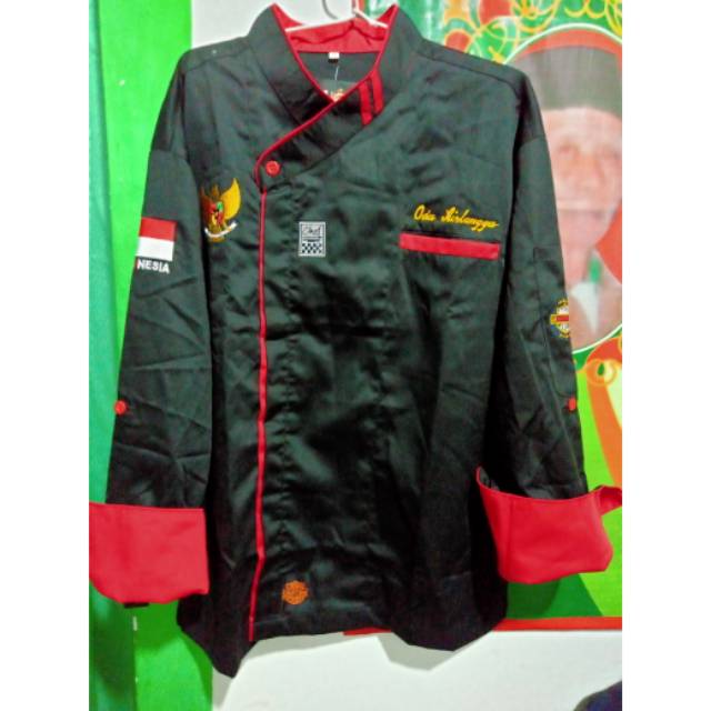 Uniform chef lengan panjang baju koki motif kombinasi