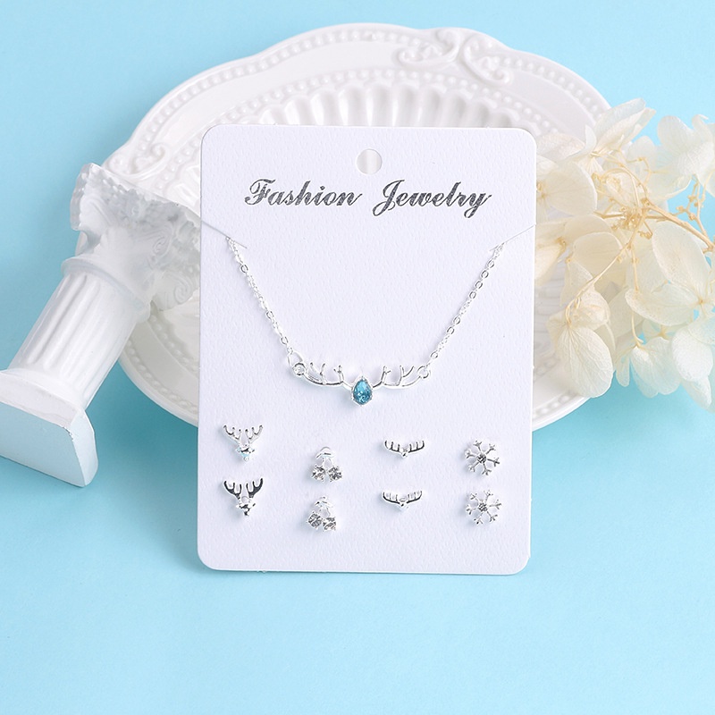 9 Pcs Fashion Deer Earrings Necklace Set  Kalung+ Anting Women Crystal Silver Ear Stud Pendant Jewelry Sets Birthday Gift