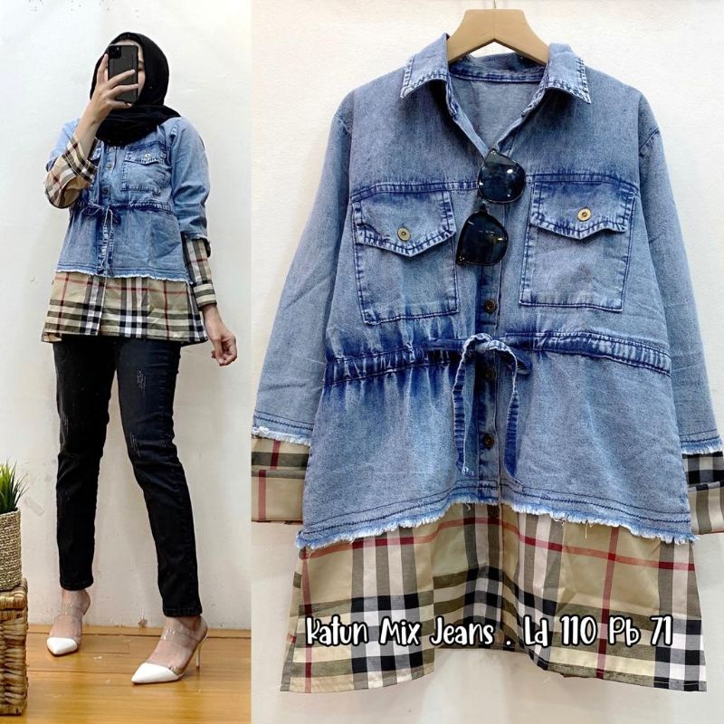 Berry Jeans blouse wanita blouse jeans kemeja wanita kemeja jeans blouse jumbo baju atasan jeans