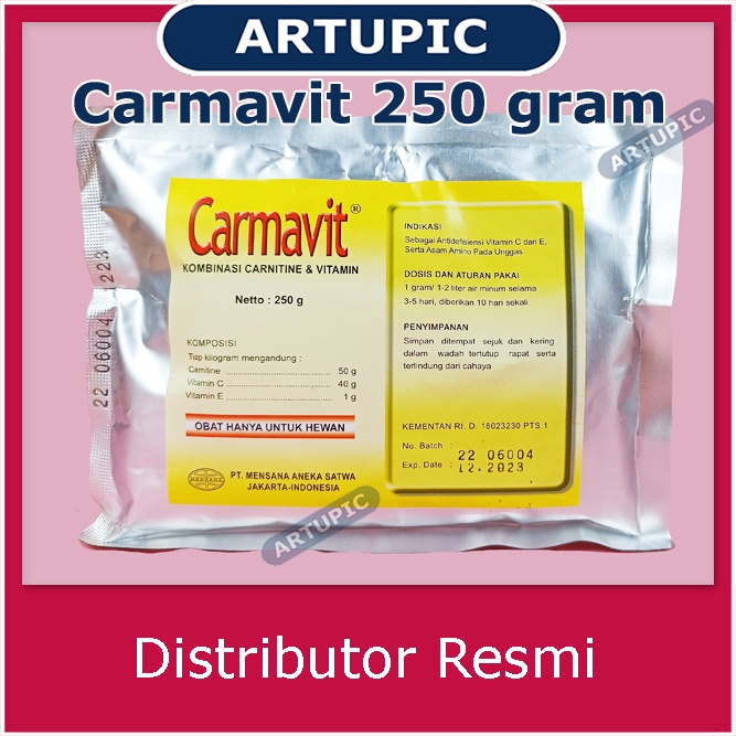 Carmavit 250 gram Vitamin C E Carnitine Ayam Unggas Anti Stres Mempercepat Pertumbuhan Ayam Daging