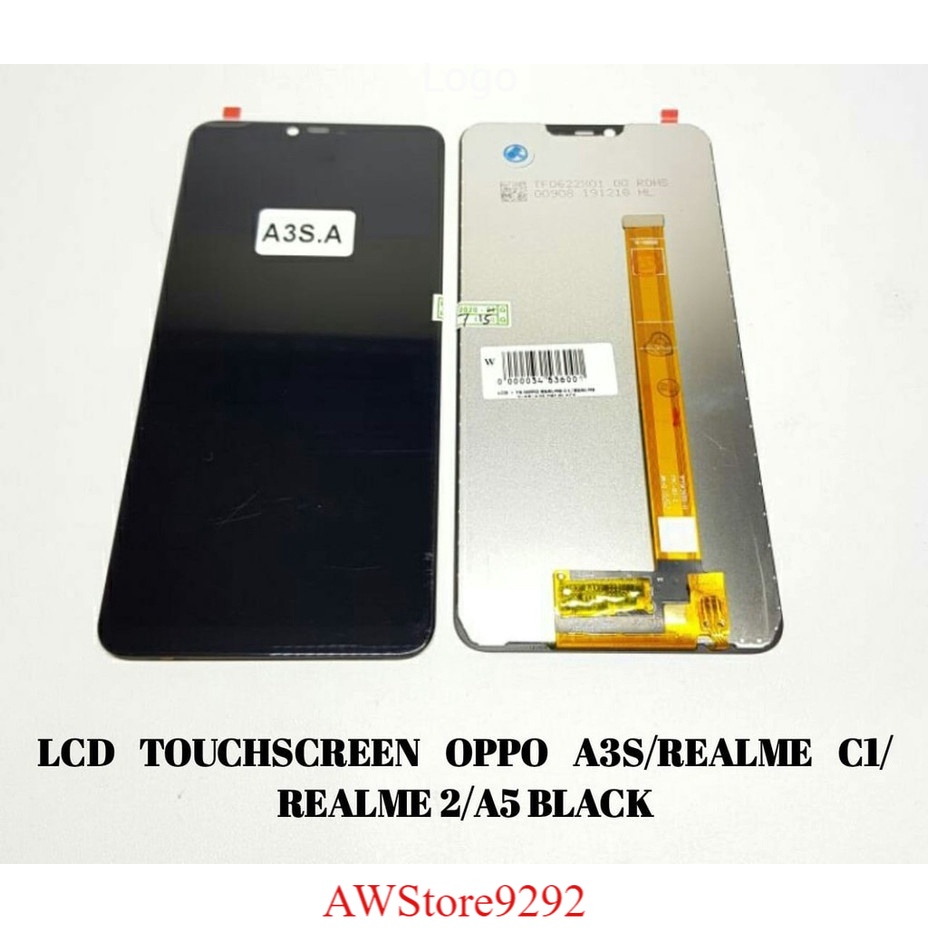 Layar Screen LCD TS Touchscreen Fullset OPPO REALME 2 A3S A5 REALME C1 A12E - Black