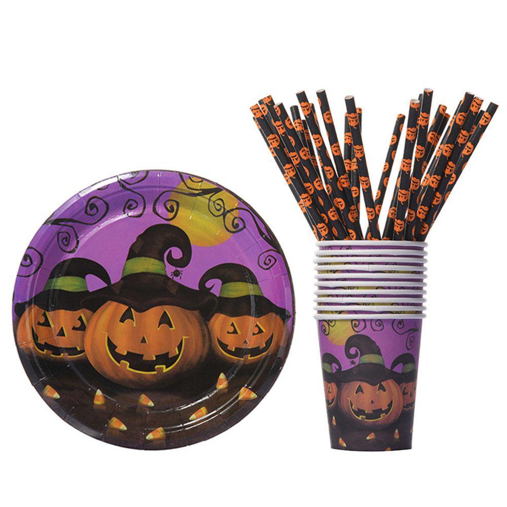 Solighter 10PCS Halloween Piring Kertas Syukuran Labu Penyihir Happy Halloween Tray