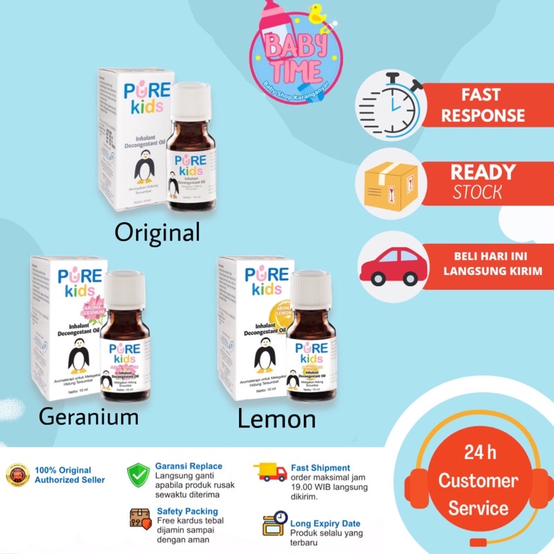 Pure kids baby inhalant decongestant oil 10ml  &amp; Paket Pure Kids Inhalant Decongestant Original + Tungku Aromatheraphy untu batuk pilek anak