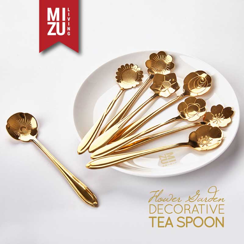 FLOWER GARDEN Golden Teaspoon Gold Single Spoon Sendok Teh Emas