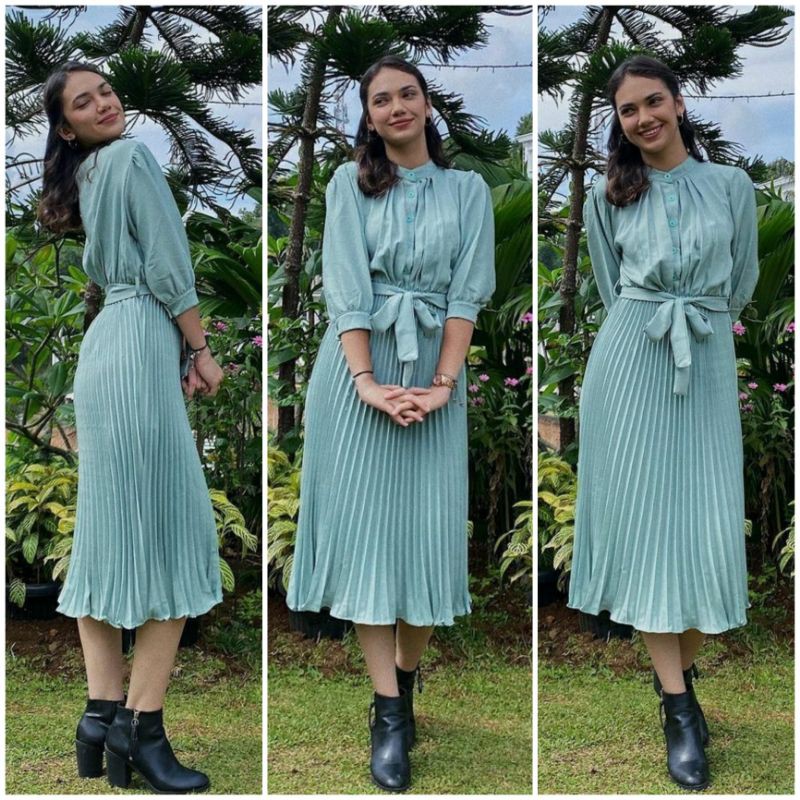 ❣️SPECIAL PRICE ♡ PREMIUM ♡ ORIGINAL ! GABRIELLE TUNIK PLEATED BUTTON PLISKET PLEATED OBI TIED MIDI DRESS ( BUSUI &amp; HIJAB FRIENDLY )