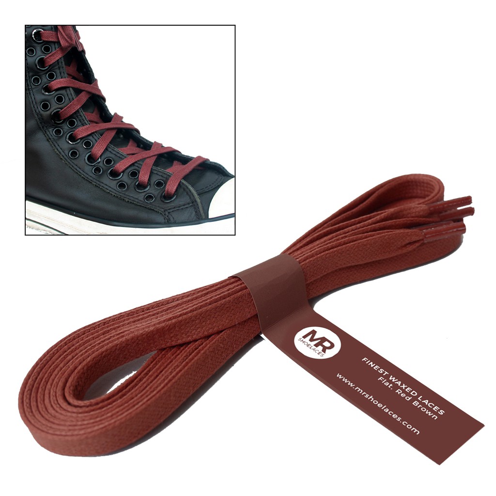 MR Shoelaces FT50 Red Brown - Tali Sepatu Lilin 6-7mm Gepeng Flat Pipih (Waxed Laces) 90cm 100cm 120cm 150cm 200cm - untuk Sneakers - Premium Shoelace
