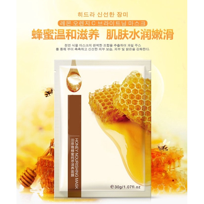 10 Pcs Masker Wajah Nourishing Facial Sheet Mask Original - Sheet Mask Masker Muka Pemutih Wajah dan Glowing ASLI Masker Wajah Organik Murah [ Lemon / Honey Madu / Rose ] Masker Korea Alami / Masker Murah Pria Wanita Anak Sekolah Masker Komedo Ampuh