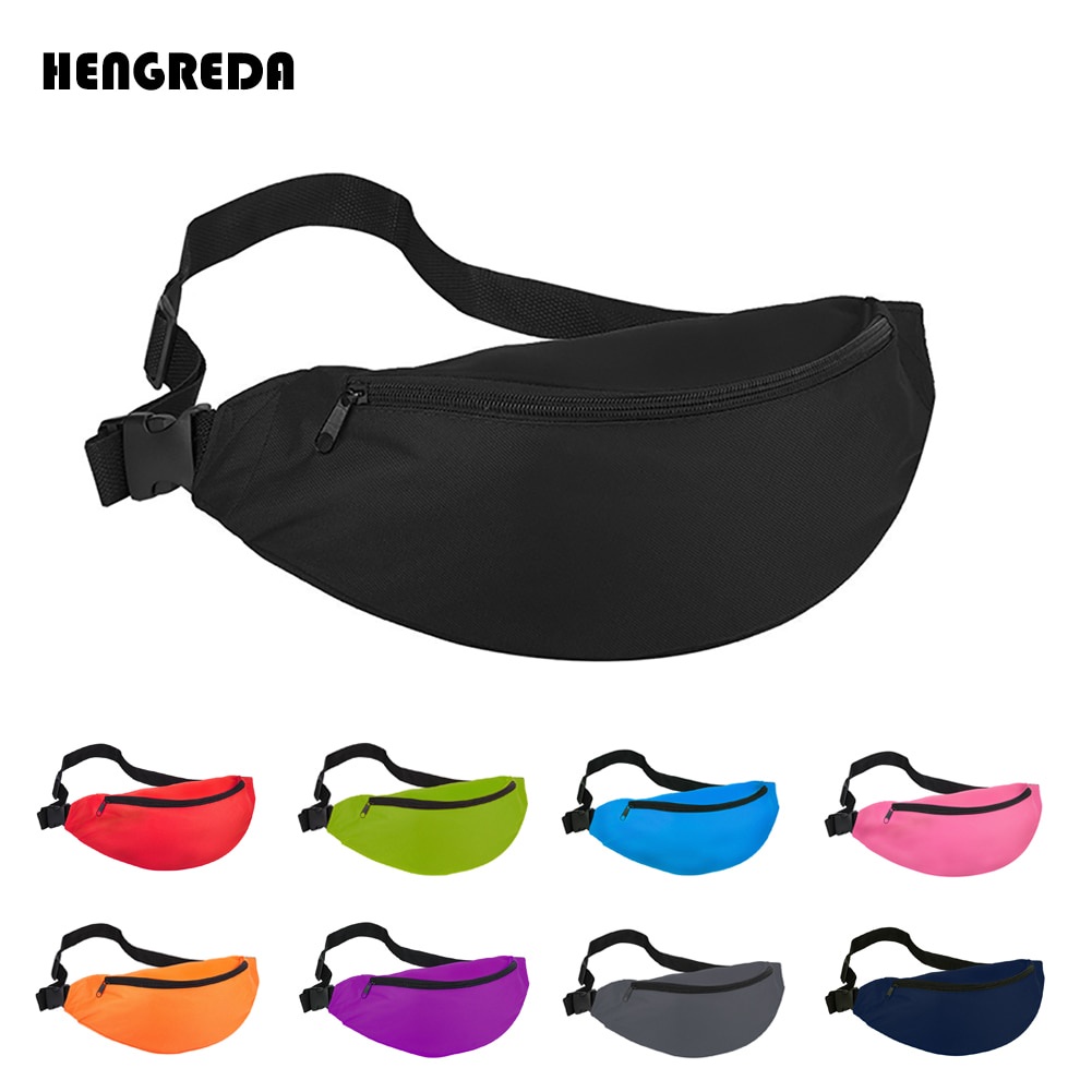 Hengreda Tas Pinggang Waist Bag Colorful Unisex Zipper Pouch Packs - B080 - Black