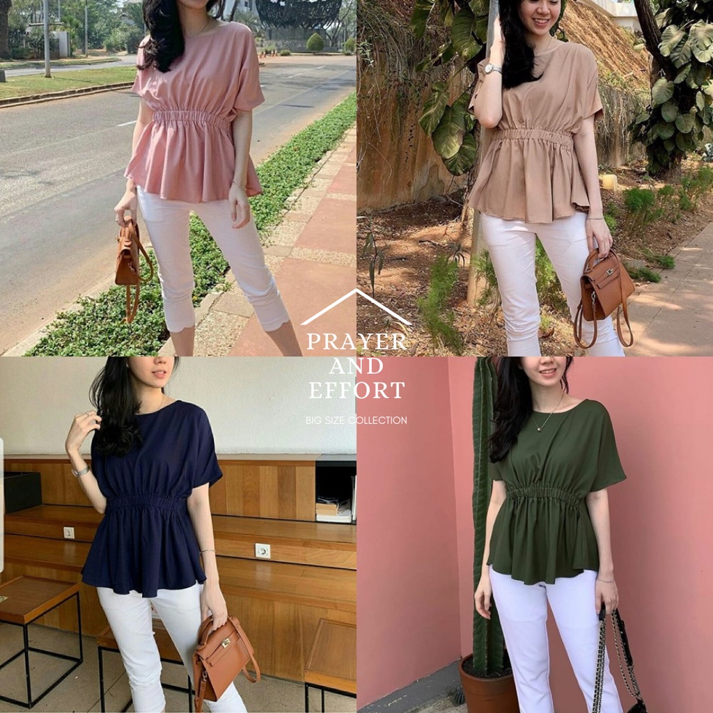 BIG SIZE XL-XXXXL/ALISHA/Baju Atasan Sabrina Irise Sabrina Crop Top Blouse Blus Korean Lengan Panjang/pendek Tangan Balon Kerut/Serut Jumbo/Big size Plus XL XXL XXXL XXXXL Sabrina Wanita/Perempuan-5
