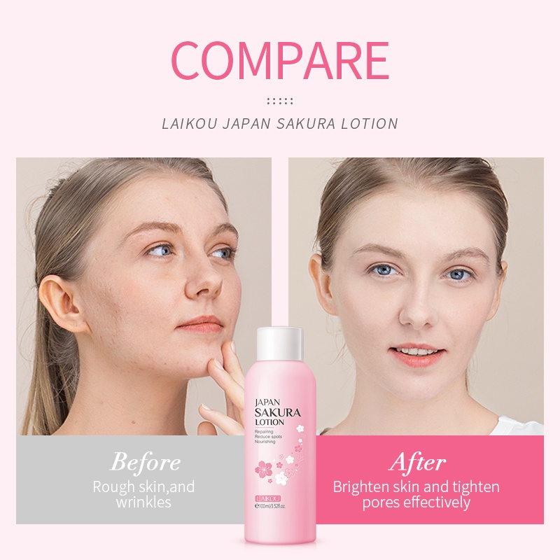 LAIKOU Japan Sakura Losion Wajah Mencerahkan Melembabkan Menyamarkan Bintik Hitam Menghidrasi 100ml