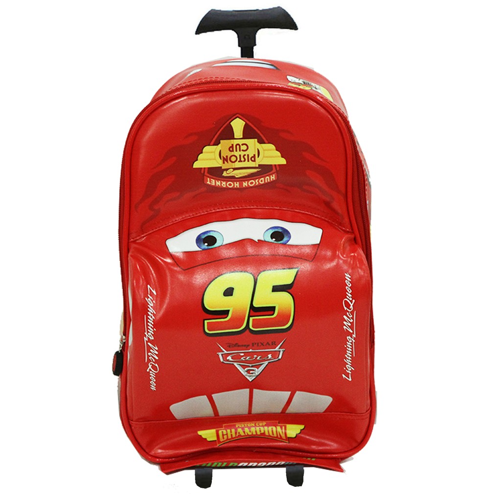 Tas Troley Sekolah Anak TK Cars Lightning McQueen On The Road 3D + Kotak Pensil Alat Tulis