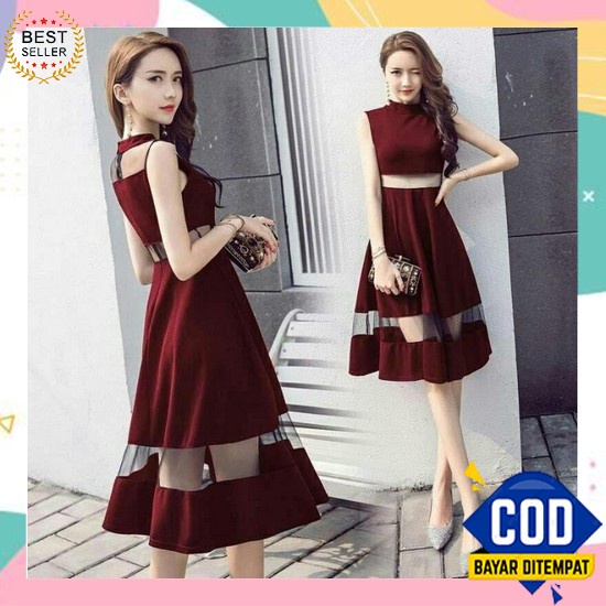 Murah Meriah Long Floral Dress Maxi Lengan Panjang Bahan Sifon Motif B Dress Tile Eliza