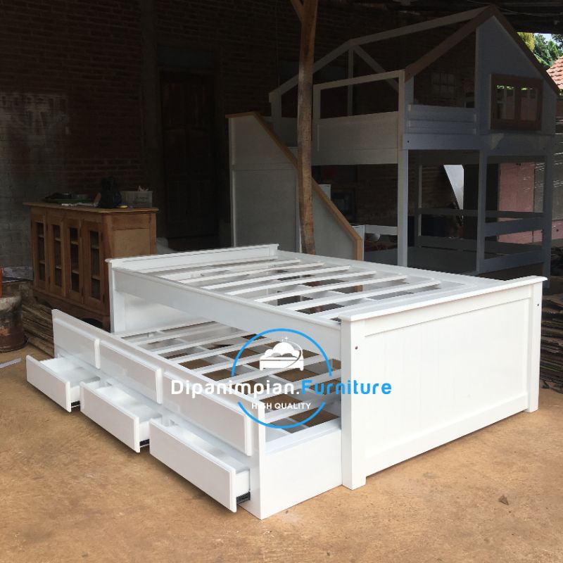 Dipan tidur sorong minimalis - tempat tidur sorong minimalis - ranjang tidur sorong laci minimalis
