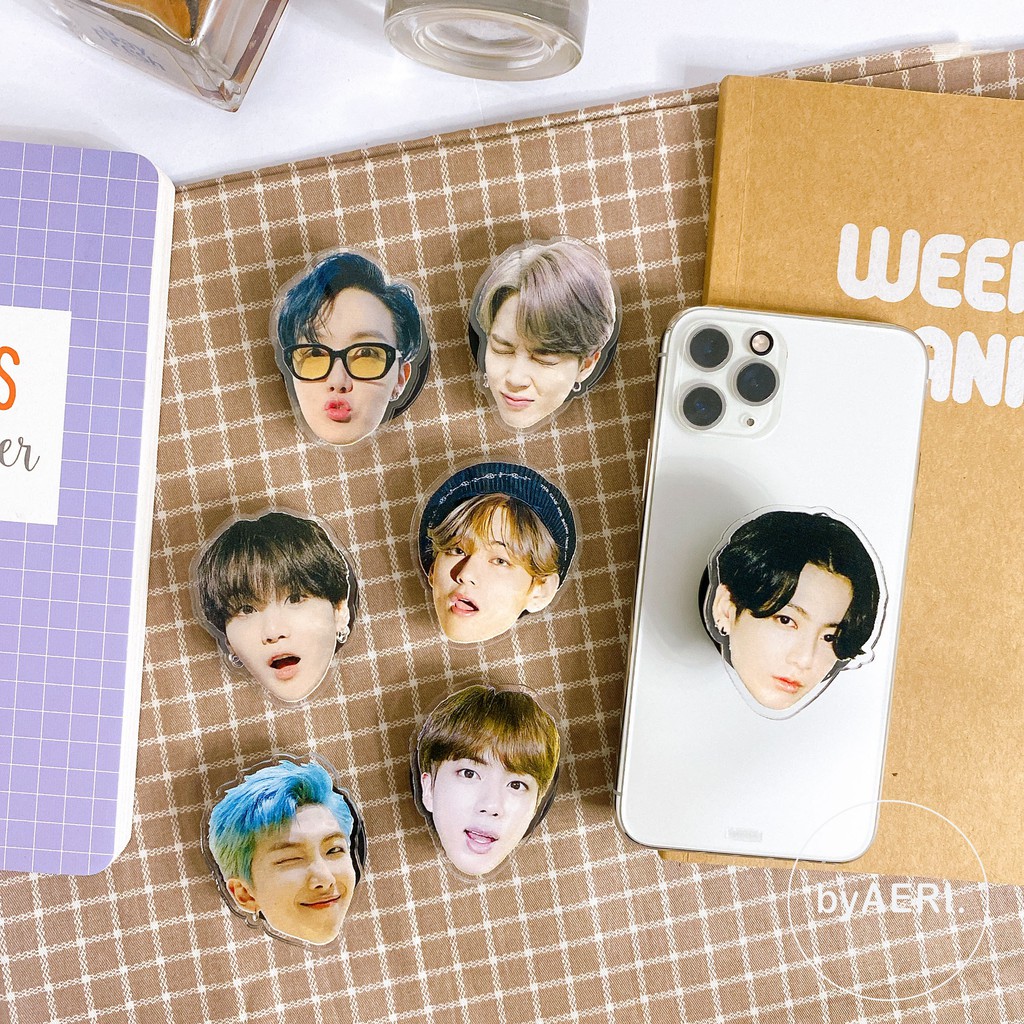 B T S POPSOCKET Akrilik Ready Stock (Pop Socket Wajah KPOP Holder Handphone/Pegangan HP)