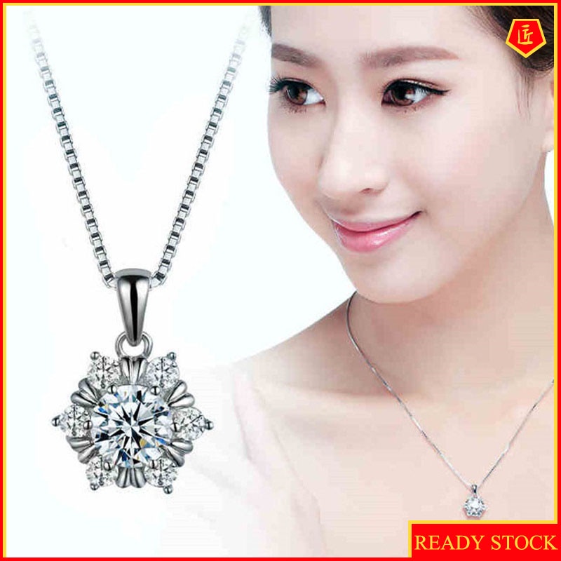 [Ready Stock]Inlaid Zircon Snow Necklace Women's Japanese and Korean Sweet Pendant