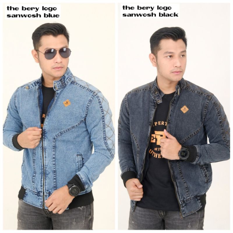 JAKET JEANS PRIA THE BERY KERAH LOGO KULIT MURAH