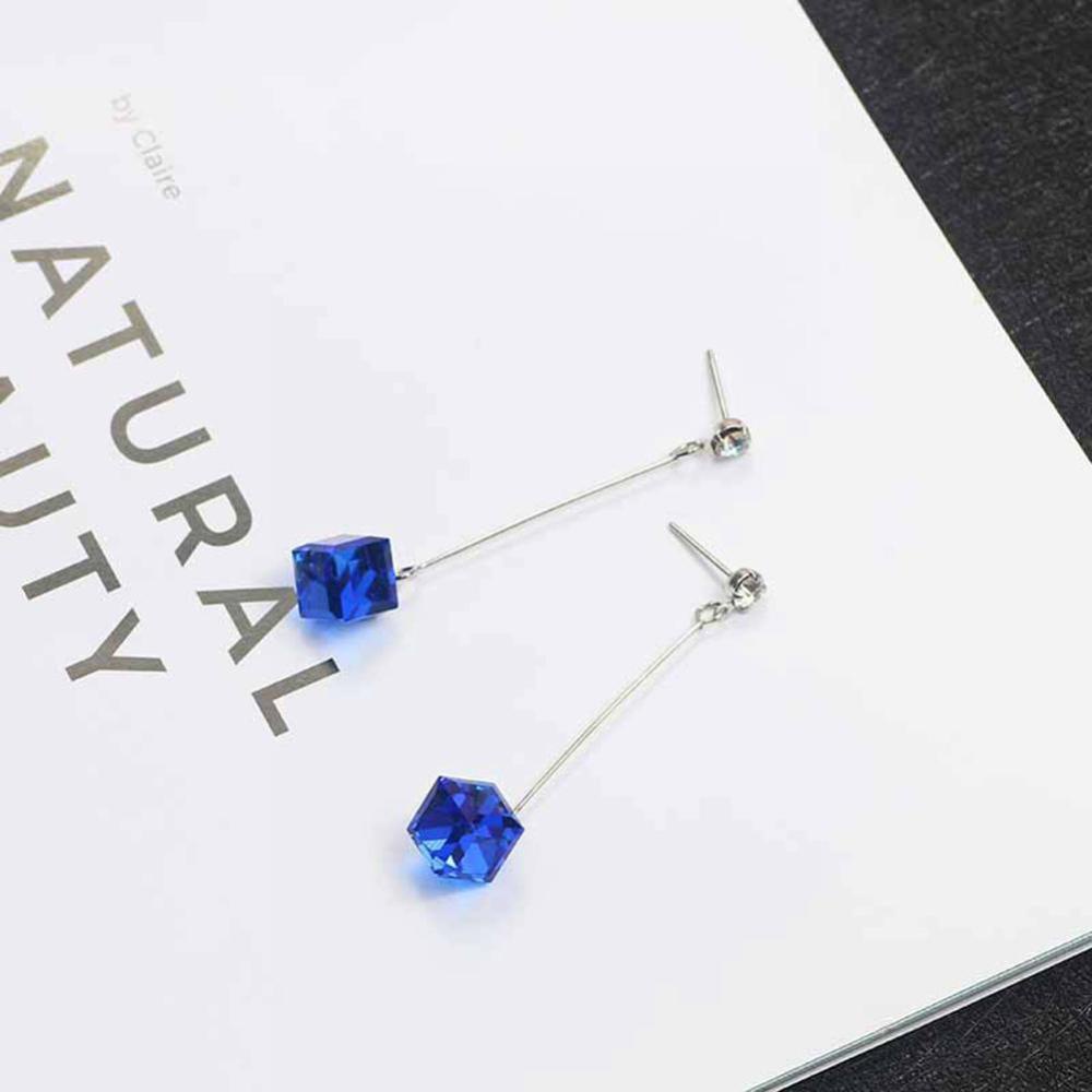 Timekey Anting Tusuk Gantung Panjang Desain Kubus Kristal Transparan Simple Untuk Wanita A6K5