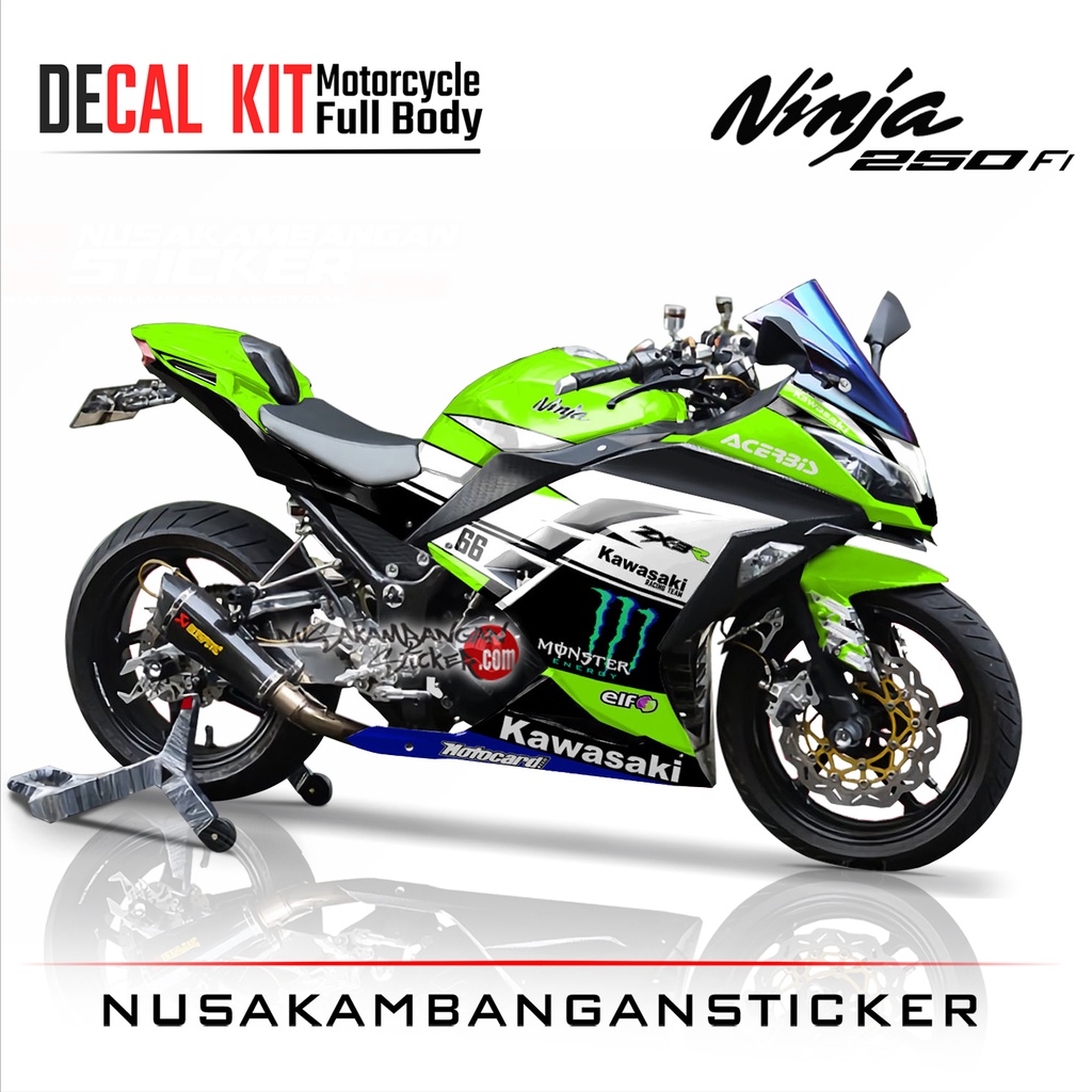 Stiker Decal Motor Kawasaki Ninja 250 fi Full Body Hijau Putih Grafis Racing Team Sticker Variasi Cu