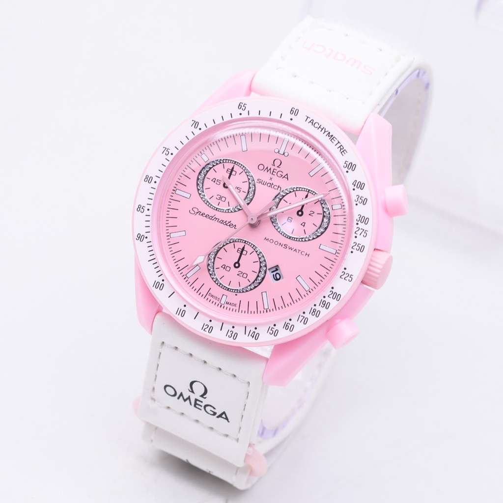 BEST SELLER JAM TANGAN WANITA MOONWATCH R40 TALI KULIT CHRONO HIASAN TANGGAL AKTIF DM 3.7CM FREE BOX BATERAI CADANGAN || JAM TANGAN FASHION WANITA JAM TANGAN CEWEK MURAH