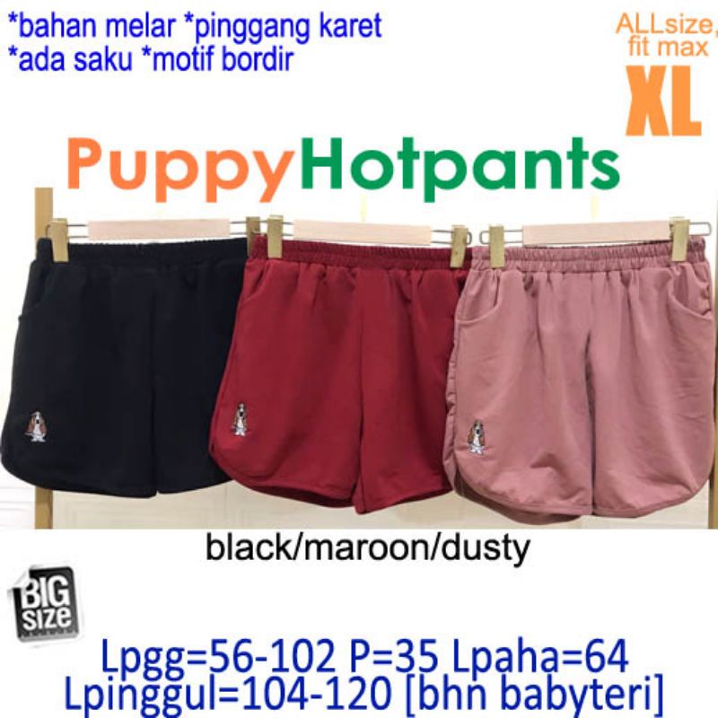 Puppy Hotpants CELANA PENDEK WANITA BAHAN MELAR PINGGANG KARET BIG SIZE JUMBO XL