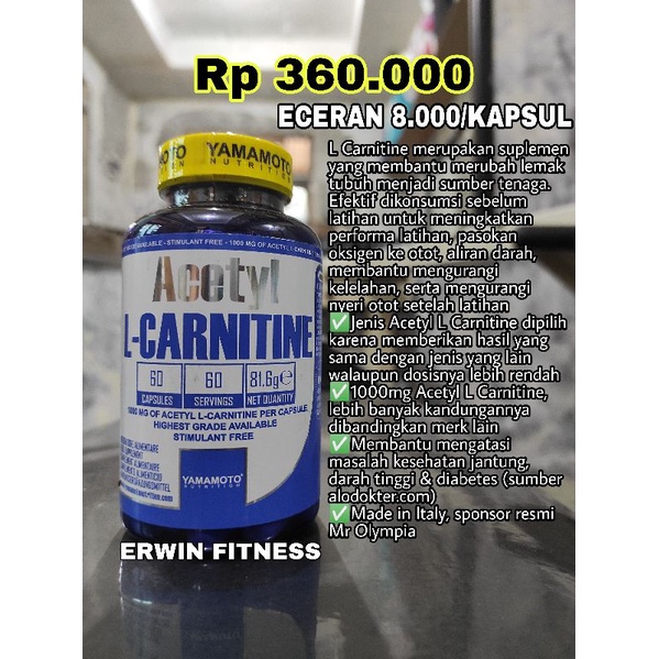 Eceran Pembakar lemak Acetyl L Carnitine Yamamoto Nutrition