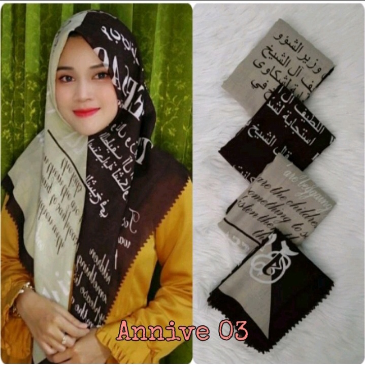 Hijab Segiempat Motif Koran arab / arabic premium / Kerudung voal best seller-ANNIVE 03