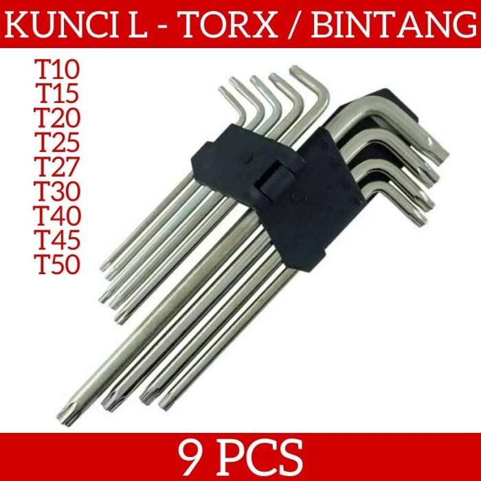 Kunci L Model Long Panjang Torx Hex Key Bintang 9 Pcs Set