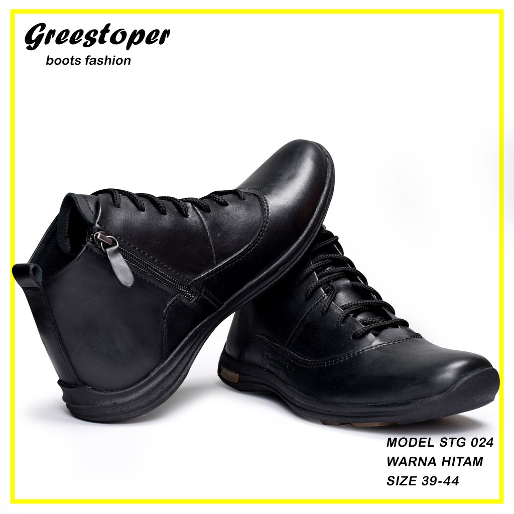 GREENDREAM Sepatu kasual Pria Model Boots tinggi Size 39-43 Sol karet upper kulit Sapi asli