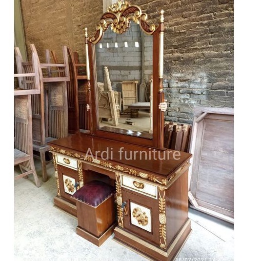 Jual Meja rias cermin ukir kayu jati/tolet kaca cermin/meja makeup kayu