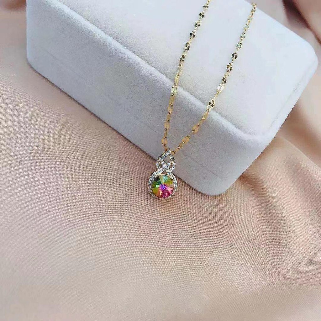 kalung wanita / cewek titanium anti karat dan anti luntur model batu zirconia