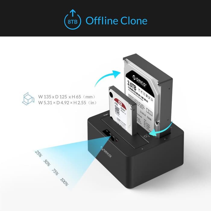 Docking ssd hdd Orico 2 bay 2.5 3.5 Sata usb 3.0 5Gbps 16tb clone offline 6629us3-c - hard disk drive dock 2.5&quot; 3.5&quot; usb3.0