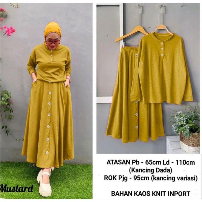 Fashion Muslim, Fashion Wanita,  One set, stelan Rok. One set wanita. Setelan wanita.Hanum Set