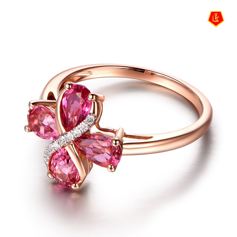 [Ready Stock]Fashion Elegant Rose Gold Drop Shape Ruby Ring