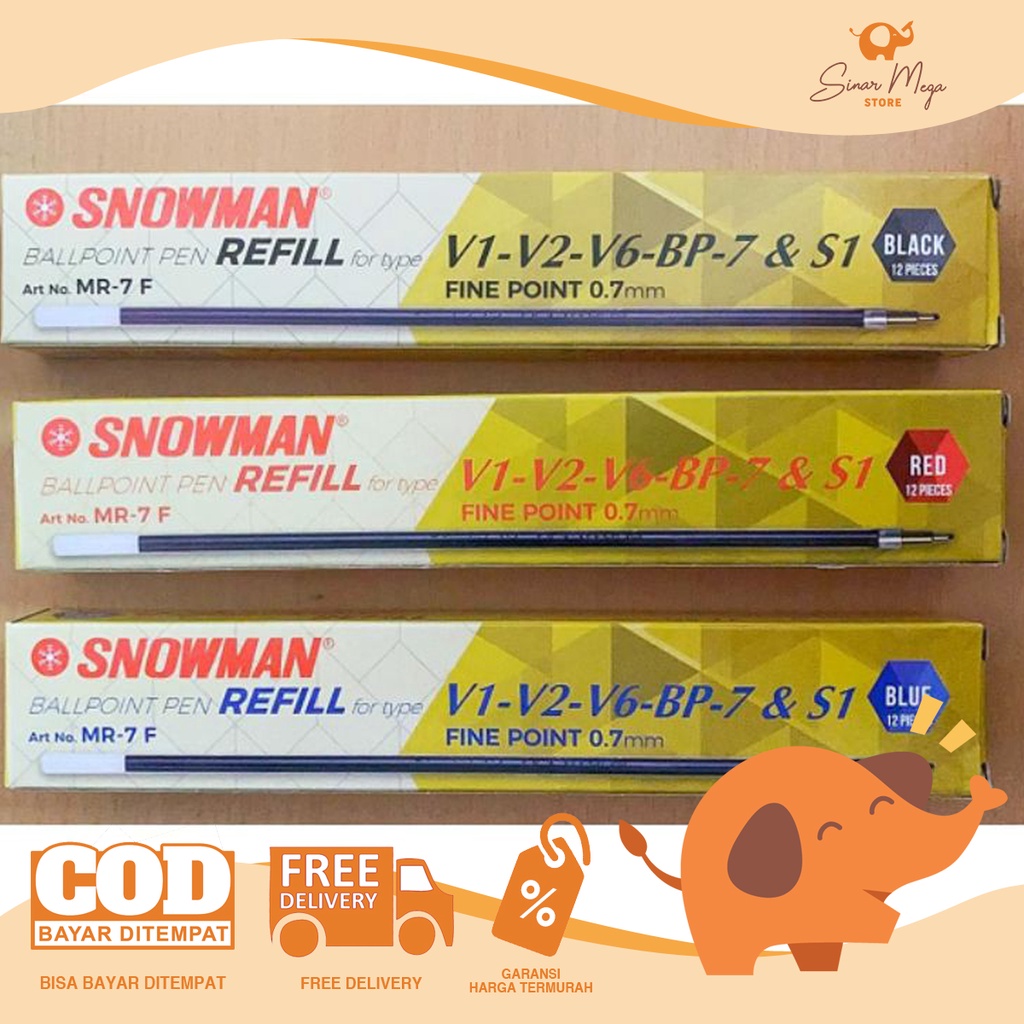

DI JUAL LUSINAN Snowman Refill Pulpen MR-7 Fine 0.7mm Hitam Biru Merah / Isi Pulpen Snowman Warna