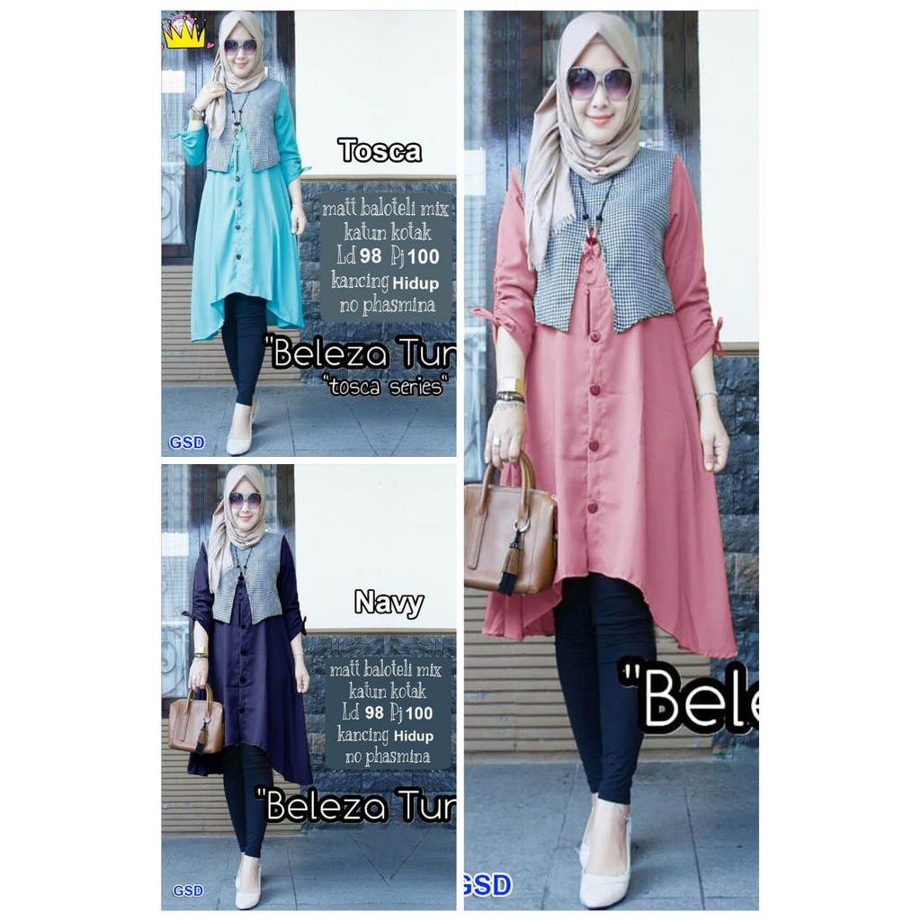 Tunik beleza Kotak/tunik eleza kotak/blus lengan panjang/blus panjang wanita/blus panjang muslim